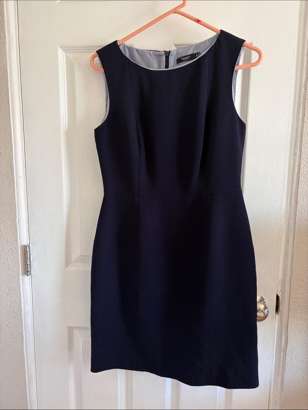 Tahari Navy Sleeveless Sheath Dress
